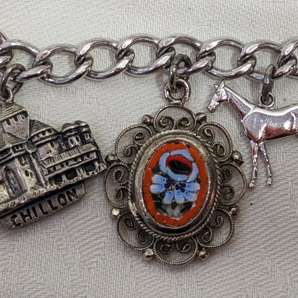 Sterling Silver New Link Eclectic Swiss Charm Bracelets With Seven VintageCharms - Picture 10 of 12